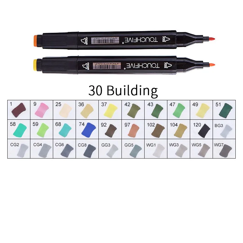 BLACK-30BUILDING TOUCHFIVE 168 цветов художественные Маркеры Набор ручек с двойной головкой ручка для рисования манга маркер для окрашивания выдвижных ящиков поставки Студенческая ручная краска - Цвет: BLACK-30BUILDING