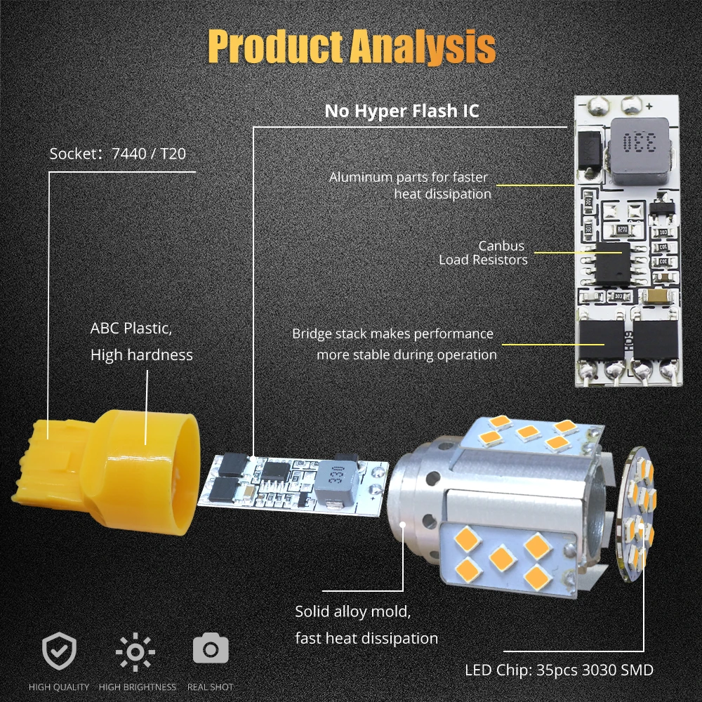 T20 7440 WY21W светодиодный светильник 35SMD 3030 15 Вт вход 9-30 в желтый автомобиль авто