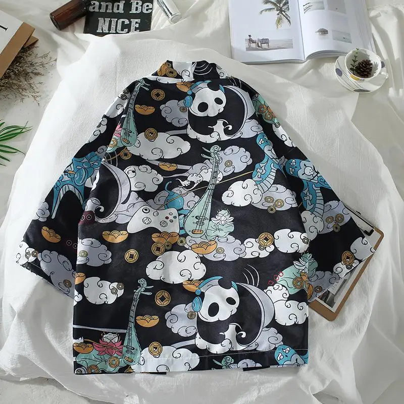 Летняя модная женская и мужская одежда, кардиган Haori, блузка самурая, косплей костюм, японское кимоно, куртка юката, размер XXL - Цвет: Черный