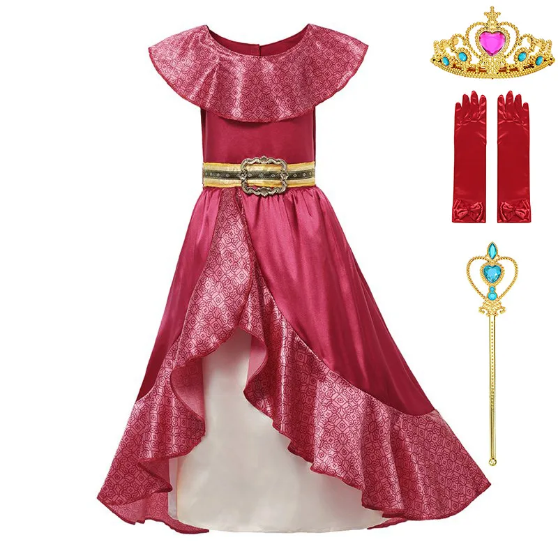 Elena of Avalor/костюм для детей; платье принцессы с поясом и поясом; летние платья для девочек; вечерние платья для костюмированной вечеринки; одежда для пасхи и карнавала - Цвет: Dress Set-5