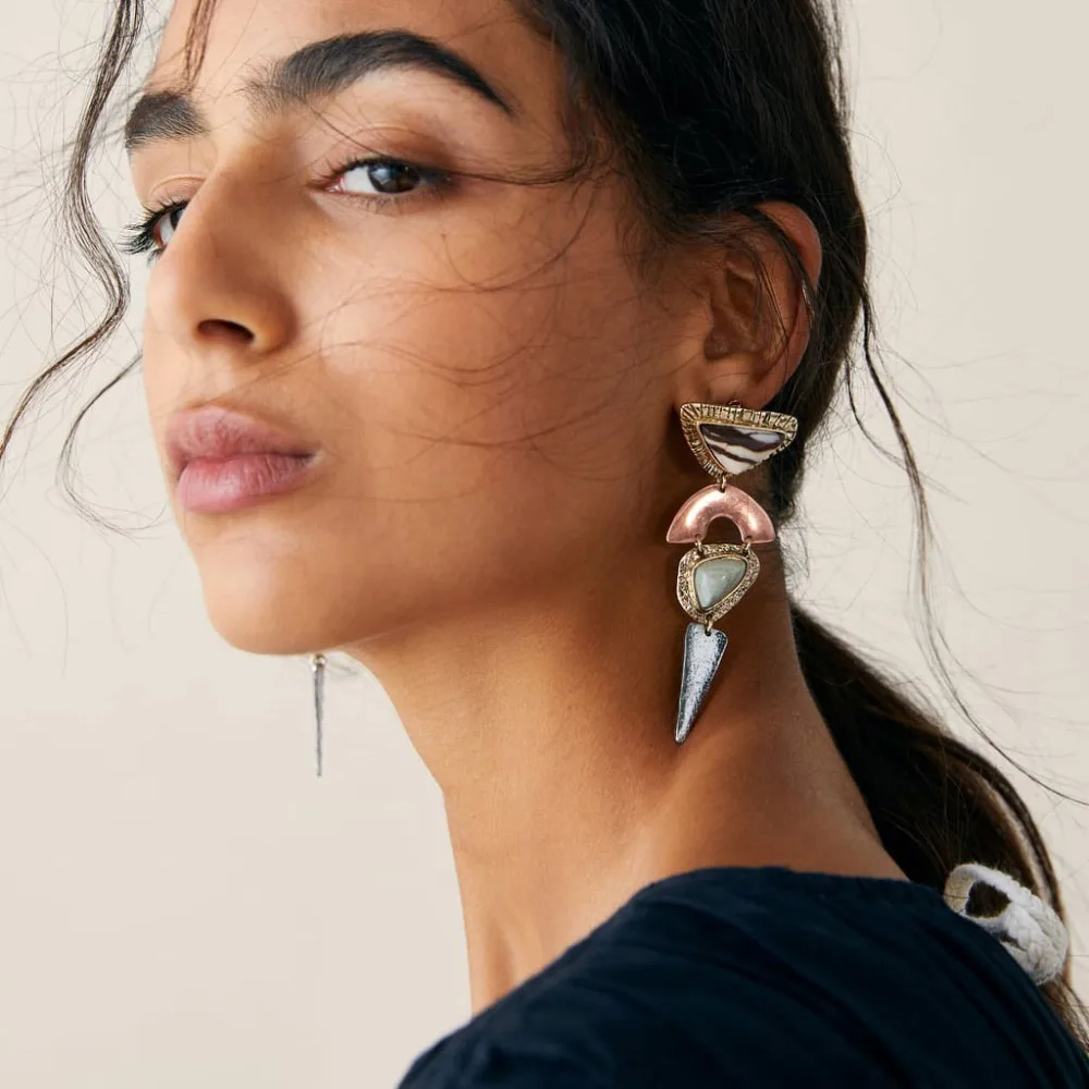 Dvacaman Boho ZA, женские серьги-капли с натуральным цветным камнем,, винтажные металлические массивные серьги с подвеской, вечерние этнические ювелирные изделия