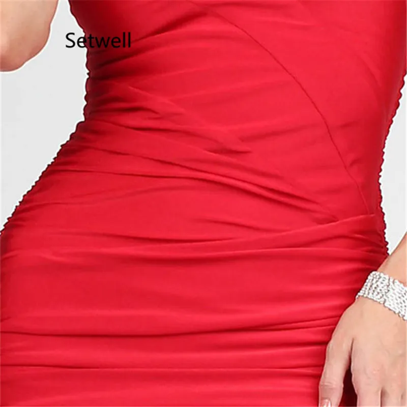 

Setwell 2017 Simple Hot Red Prom Dresses Sexy One Shoulder Prom Dress Elegant Mermaid Evening Gown Custom Made Dress