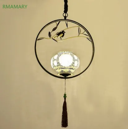 

New Chinese balcony study bedroom pendant lights restaurant Chinese style creative personality retro ceramic pendant lamp porch
