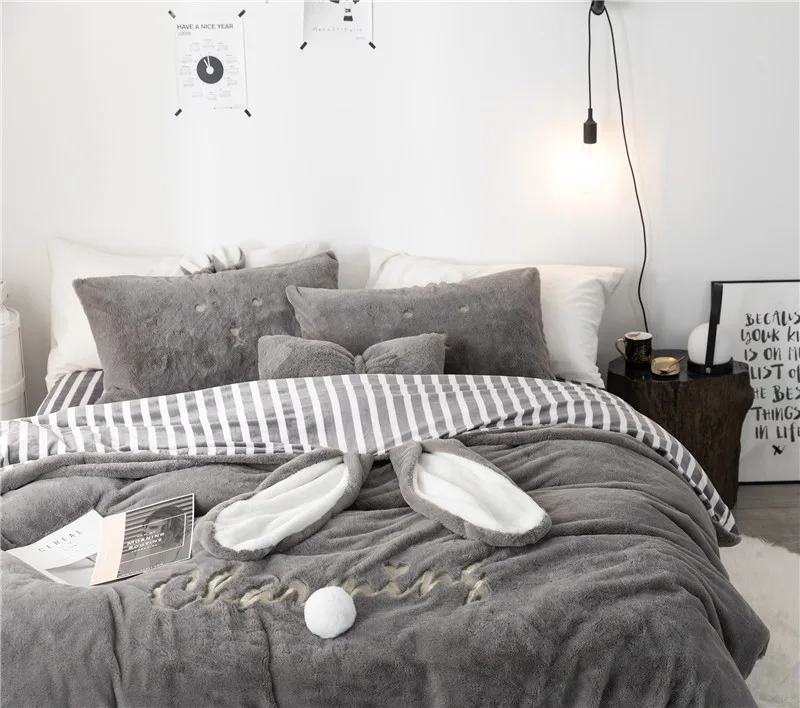 Розовый Белый Серый Принцесса флис ткань зимнее плотное постельное белье наборы мягкий кристалл бархат пододеяльник простыня/льняные наволочки