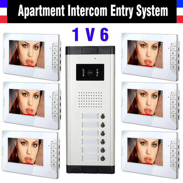 6 Unit Appartement Intercom Systeem 7 "Monitor Video Intercom Deurbel Video Deurtelefoon Systeem Appartement Intercom Video Deur Camera