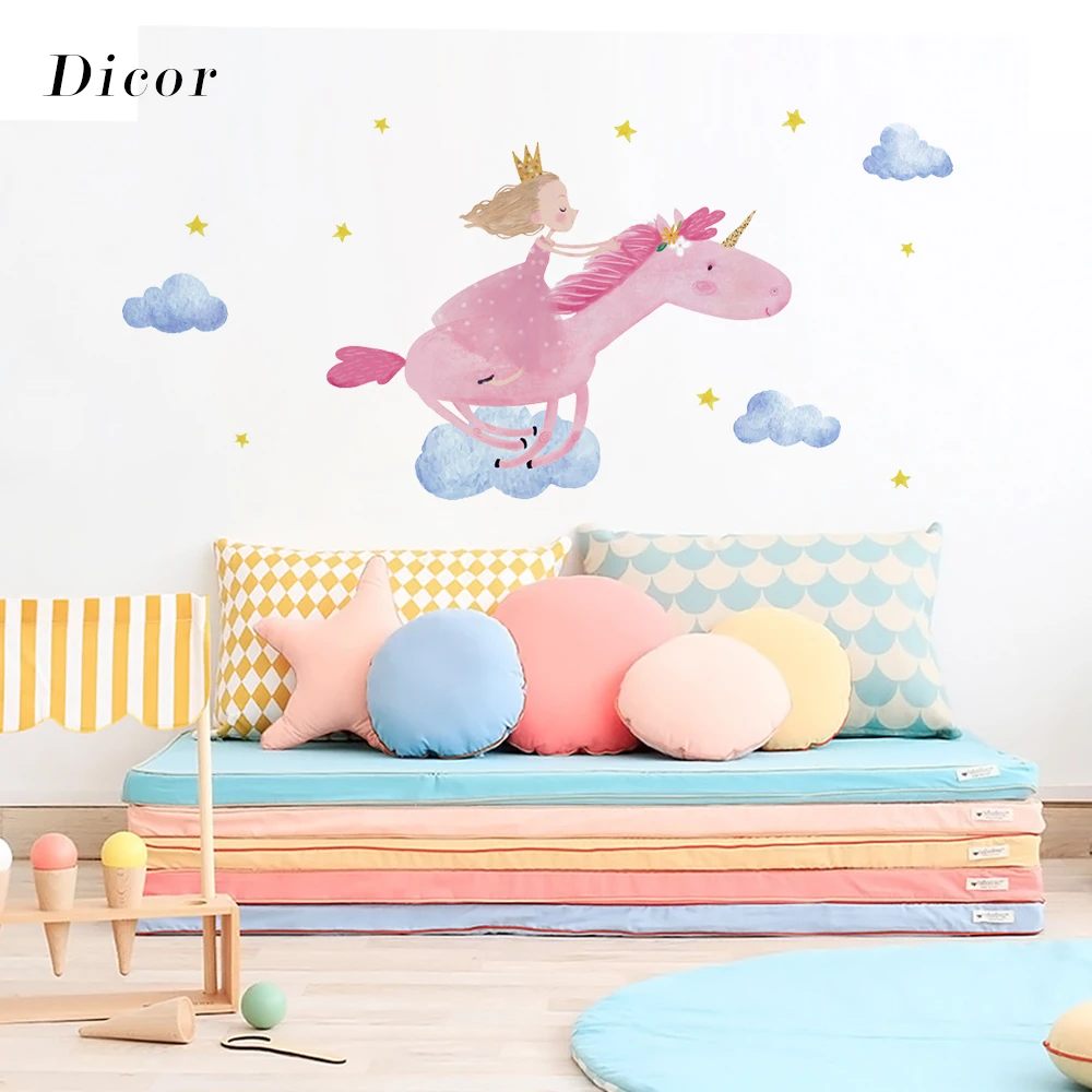 Мультфильм Единорог настенные наклейки для детской комнаты девушки милые