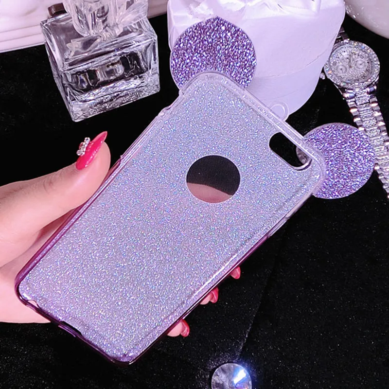 Ainike Mouse Ear Phone Case Bling Glitter Sticker With Strap For Samsung Galaxy Note8 J730 A3 J520 S5 S6 S7edge S8 S9 Plus G530 |