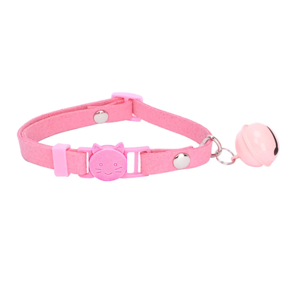 Pink Кот голова пряжка воротник мягкий корейский Велет ПЭТ сигнальный звонок ошейник для маленькой собаки регулируемый - Цвет: Pink