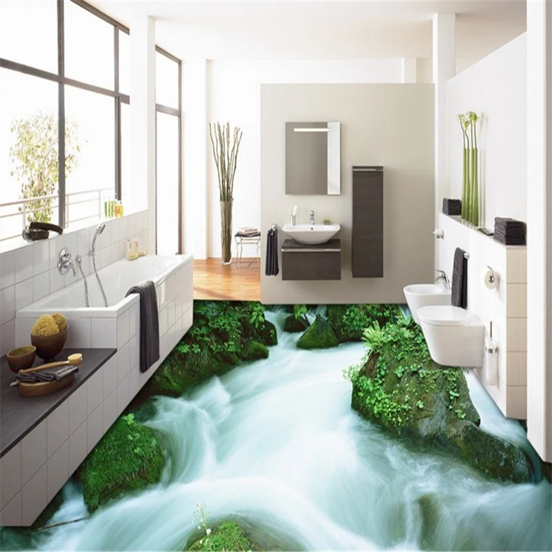 

beibehang Personalized custom 3D outdoor mountain streams creek landscape three-dimensional tiles thick waterproof wearable pai