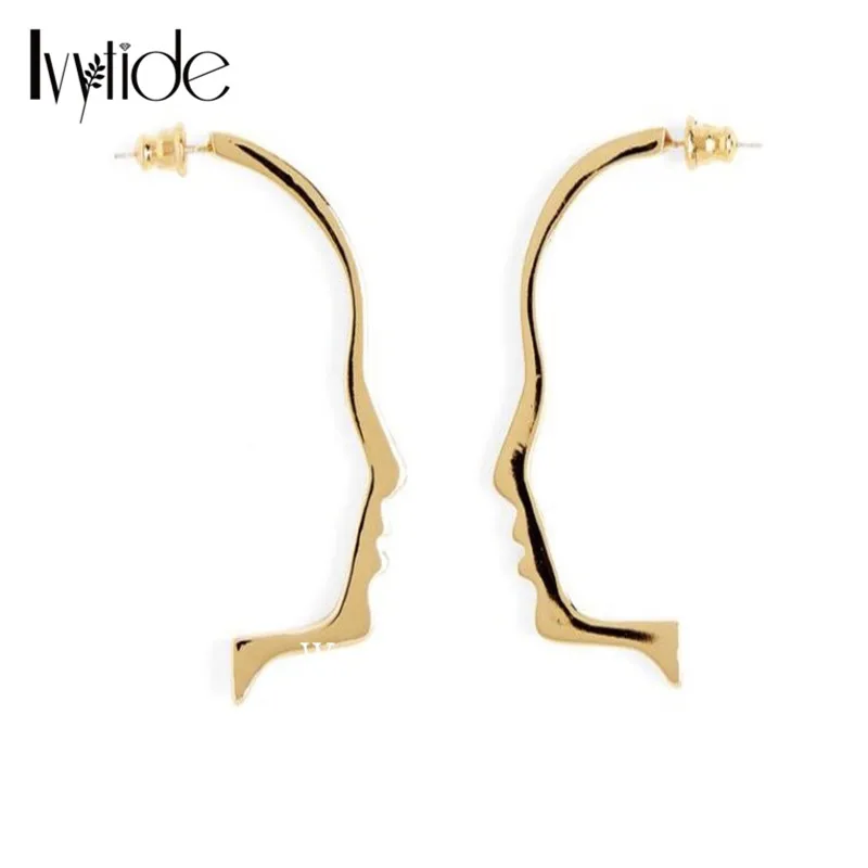 Лвитайд Модные металлические серьги с абстрактным лицом, пустотелые свисающие половинки серьги искусства для женской бижутерии.