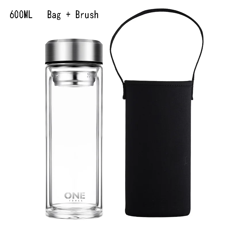 600ML Style A Стеклянная бутылка для воды с двойными стенками из боросиликатного стекла для офиса и дома, чашка для воды с чайной заваркой, Герметичная Бутылка, новинка - Цвет: 600ML Style A