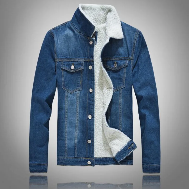 Lamb Fleece Denim Parkas Velvet Padded Coat Men's Light-Colored Cashmere Lamb Wool Jean Coat Denim Outwear