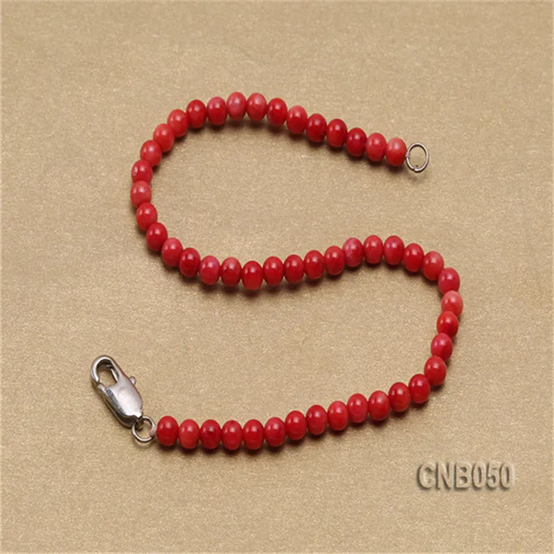 

YX Coral Bracelet 4mm Red Coral Beads Bracelet 7.5" Gemstone Beads Jewelry Bangle