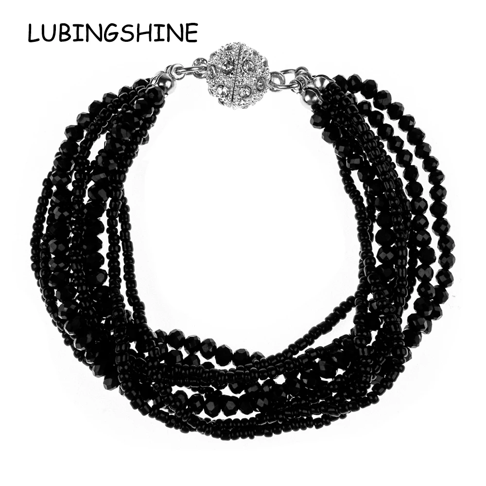 LUBINGSHINE женский кристалл Strand эластичный браслет из бусин браслеты любовник многослойный богемный Магнитный Браслет вечерние Bijoux