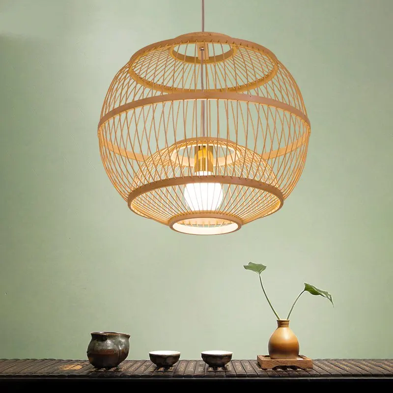 

Personality Vintage Pendant Lights Bamboo Braid Led Luminaria Tea Room Hotel Guesthouse Home Restaurant Study Parlor Hanglamp