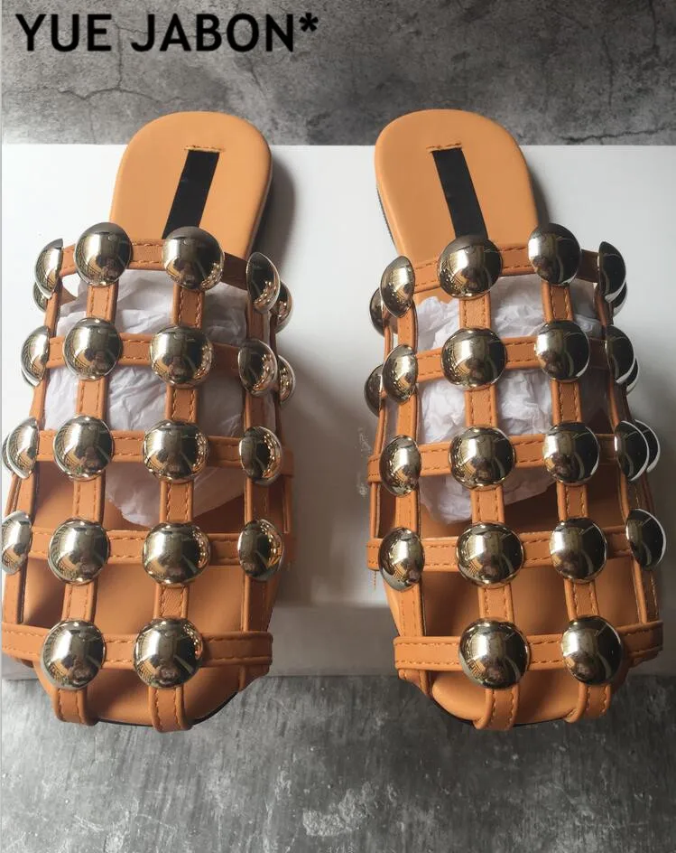 Пляжные сандалии из натуральной кожи шлепанцы без задника с жемчугом и