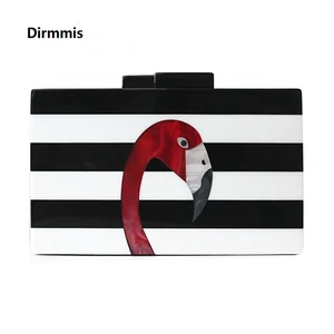 Женская сумка-мессенджер, брендовый модный кошелек, европейская роскошная сумка, Элегантная черная, белая Женская Полосатая акриловая Повседневная Сумка-клатч с фламинго