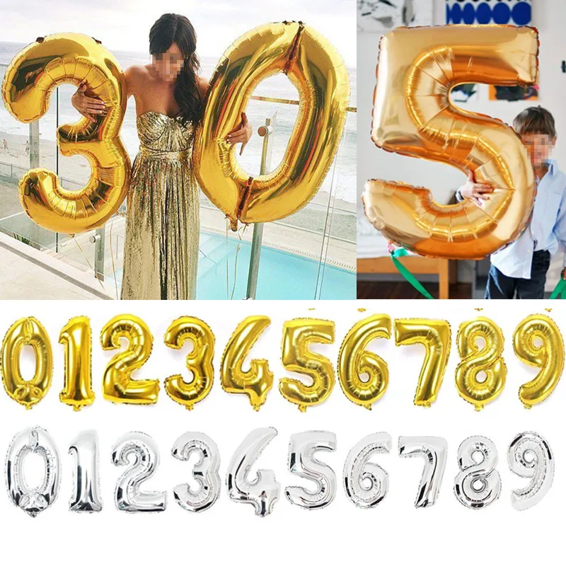 40 дюймов фольгированные шары с цифрами Золотой Серебряный воздушный Цифровой