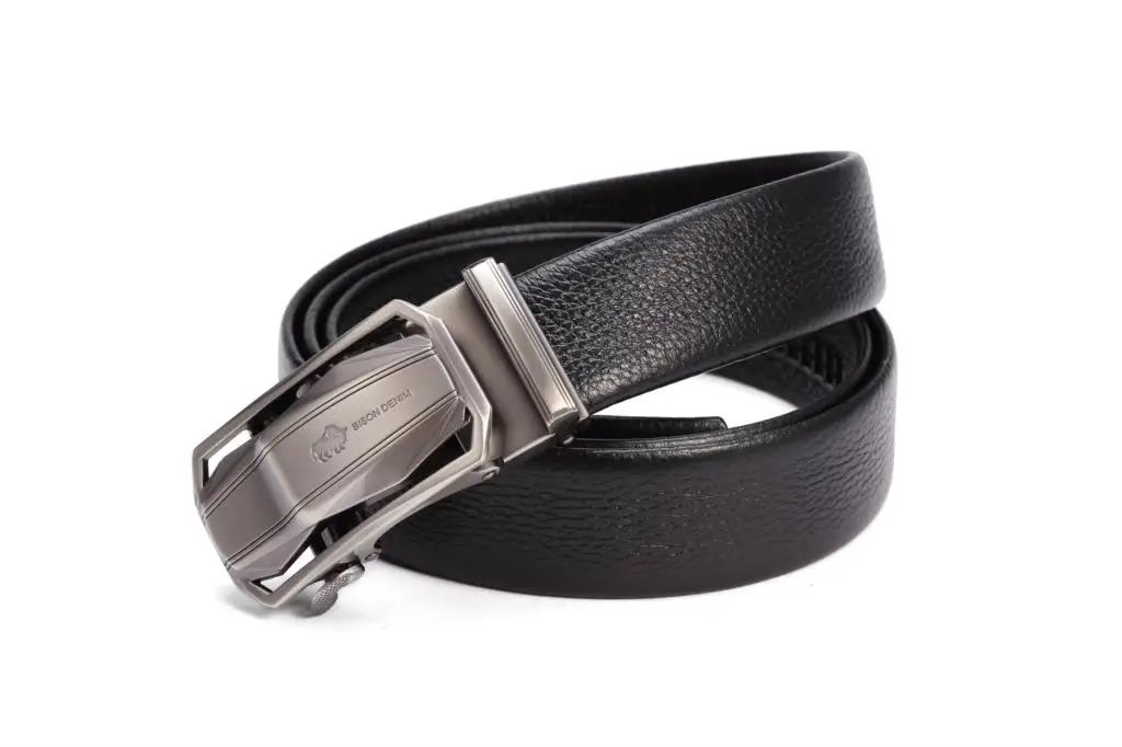 Бренд BISON DENIM, мужской ремень из натуральной кожи, мужские ремни с автоматической пряжкой, повседневный ремень для деловых мужчин, ремень 3,4, ширина N71283
