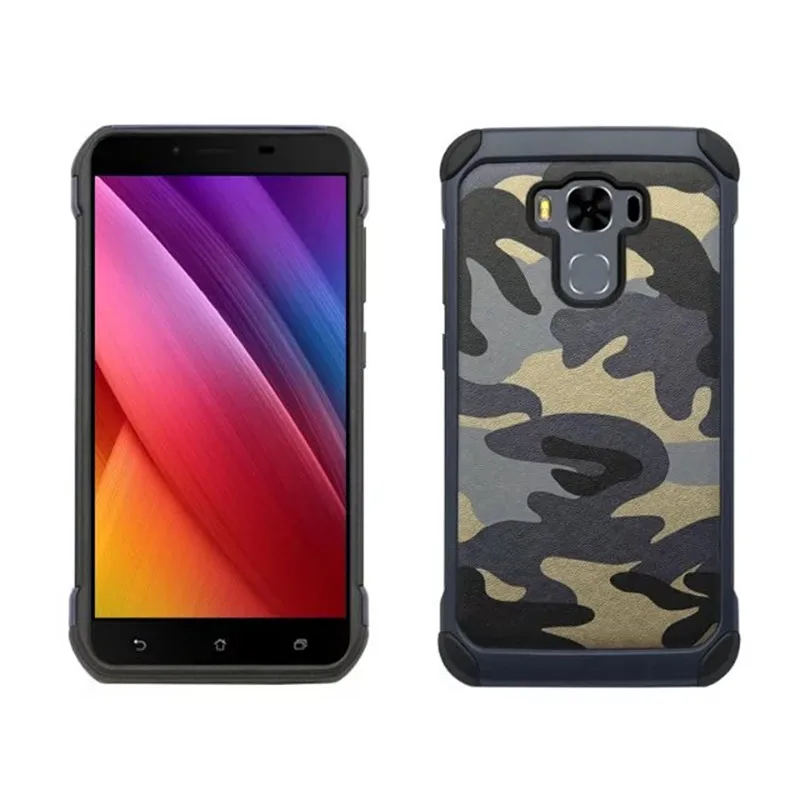 Синий Военный камуфляжный чехол для телефона Asus Zenfone 3 Max ZC553KL PU+ TPU+ PC three in one ударопрочный чехол для телефона Fundas - Цвет: Синий