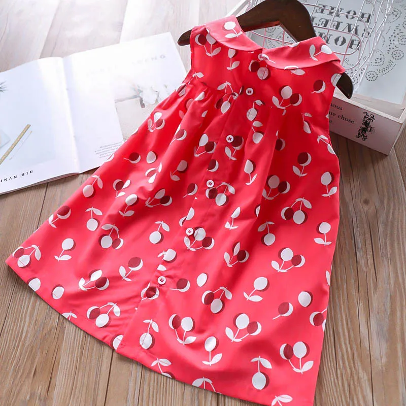 Милая летняя одежда красного цвета с принтом вишни для маленьких детей милое