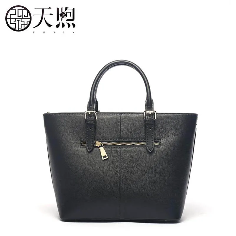 Pmsix high quality fashion luxury brand first layer cowhide handbag 2019 new national wind leather large capacity | Багаж и сумки