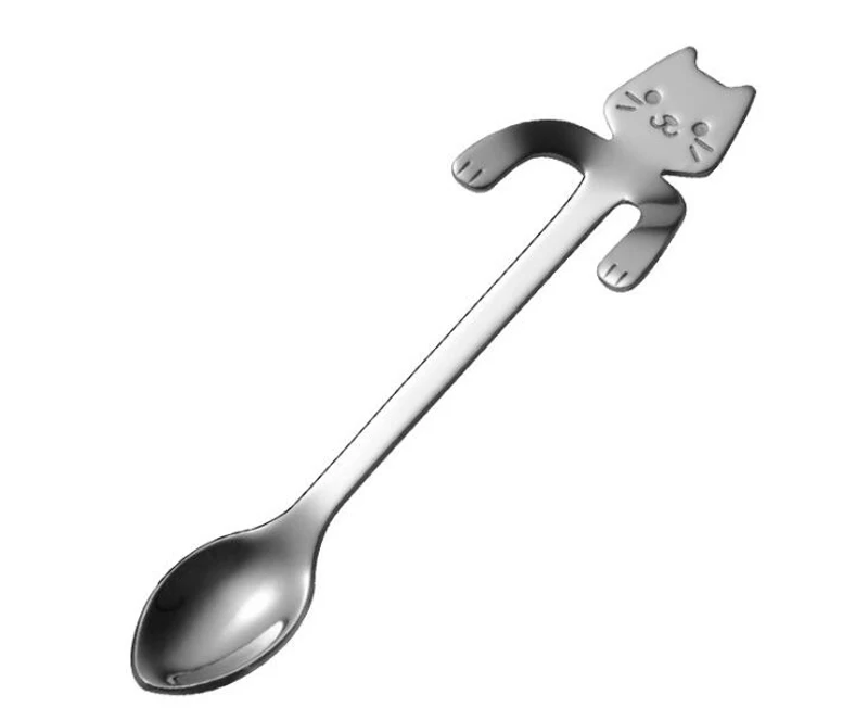 Silver cat 1 шт. Милая мультяшная кошка из нержавеющей стали Ручка висячая чайная кофейная ложка Мороженое столовые приборы посуда для кемпинга пикника GYH - Цвет: Silver cat