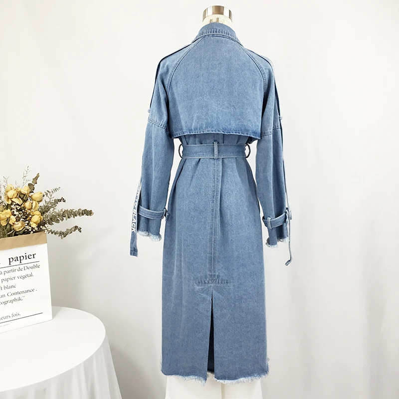 2019 New Fashion Spring Autumn Women's Trench Double Breasted Denim Turn-down Collar Full Sleeve Casual Women Windbreaker TR12 | Женская