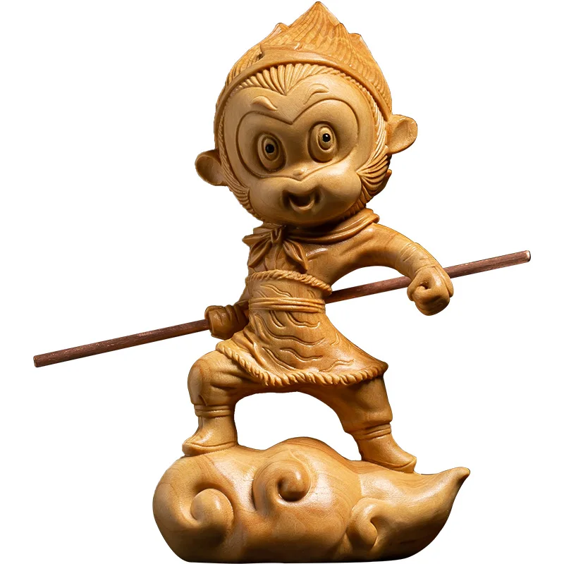 10 см миниатюрная статуя Sun Wukong облако Обезьяна Король резьба по дереву китайская
