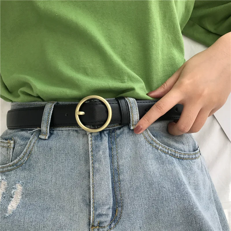 Mihoshop Ulzzang корейские женские модные аксессуары круглые черные кожаные ремни для