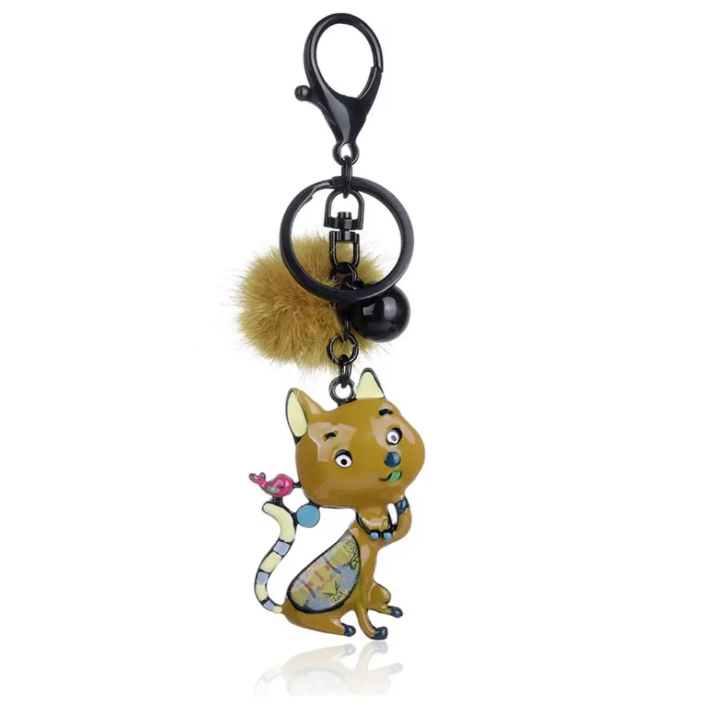 yellow Милый брелок с котом Ladies мультфильм животных брелоки с кисточками Горячая брелок на цепочке эмаль брелок, подвеска для машины Jewelry аксессуары - Цвет: yellow