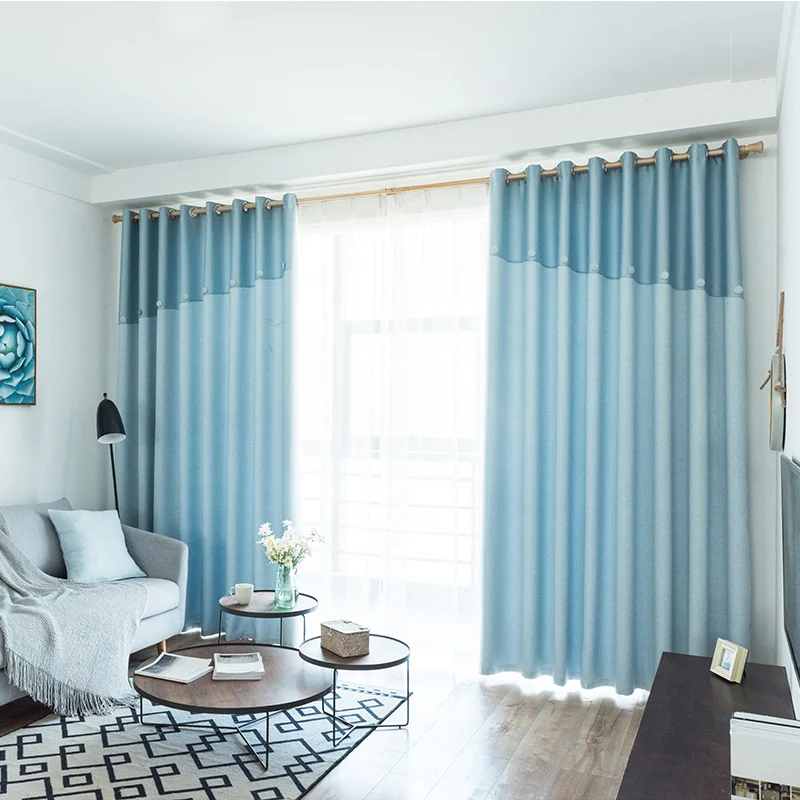 1PC light blue Занавески s креативные вышитые шторы с пуговицей Декор Хлопок Лен затемненные занавески s для шторы на окна для гостиной шторы - Цвет: 1PC light blue