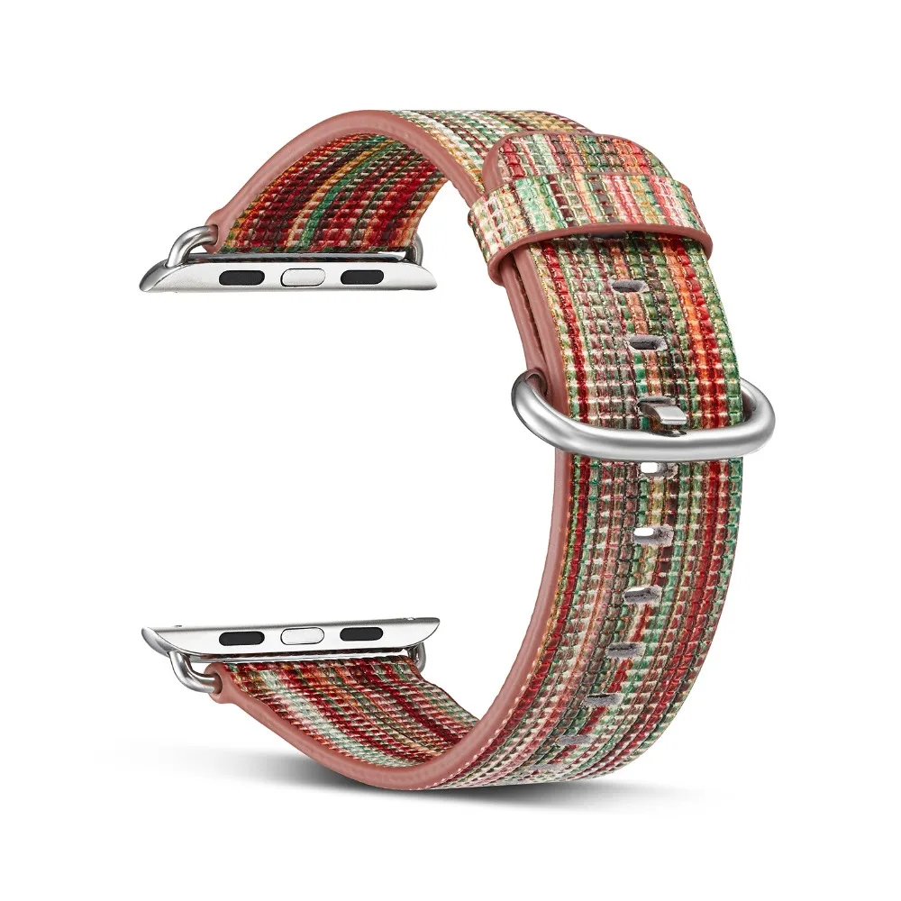 National style Painted Leather Watch Band Strap for Apple colorful pattern Wrist Bracelet iwatch 44/40/42/38MM | Наручные часы