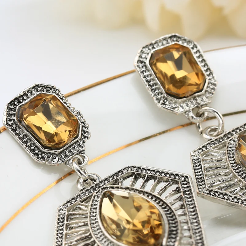 Женские серьги капельки с геометрическим узором винтажные античные серебряным