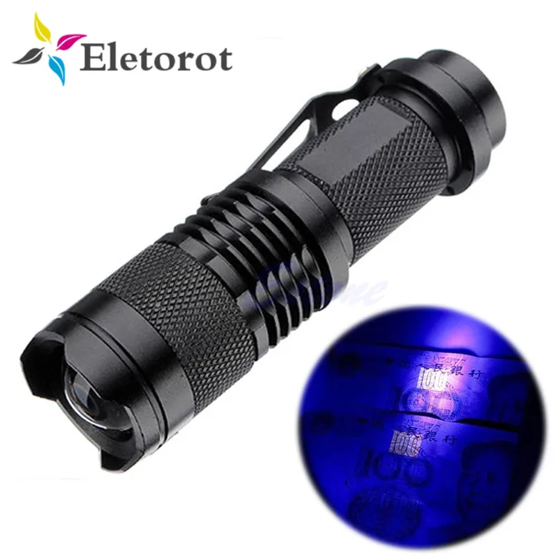 

Zoomable CREE LED UV Flashlight Purple Violet Light 600LM Adjustable Focus 3 Modes Lantern Light Lamp By AA Or 14500 Battery