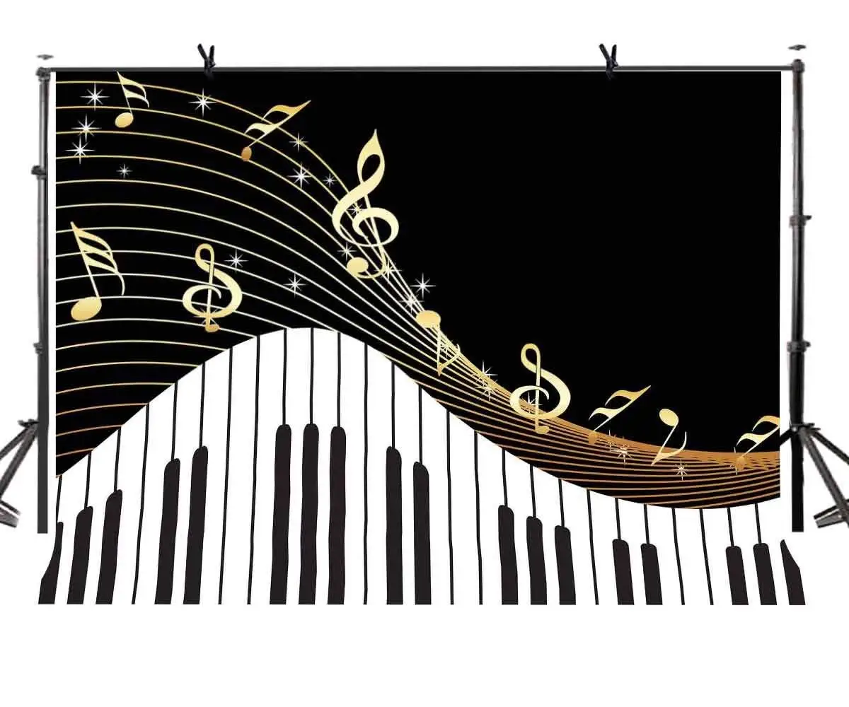 

150x220 см Черно-белые клавиши фон для фотосъемки с изображением летающих музыкальных нот