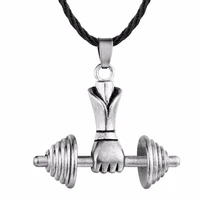 nostalgia sports charm hand holding dumbbell pendant necklace fitness mens jewellery fathers day gift