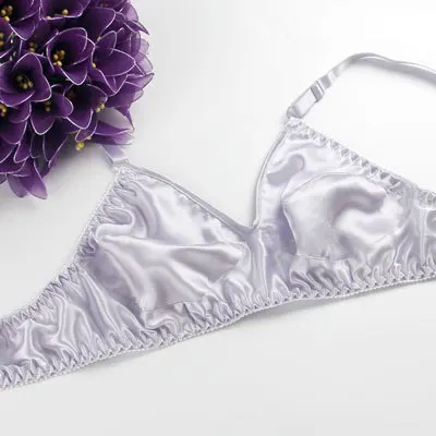 light purple grey Шелковый бюстгальтер, беспроводной ультратонкий бюстгальтер, двусторонний Шелковый бюстгальтер, нижнее белье - Цвет: light purple grey