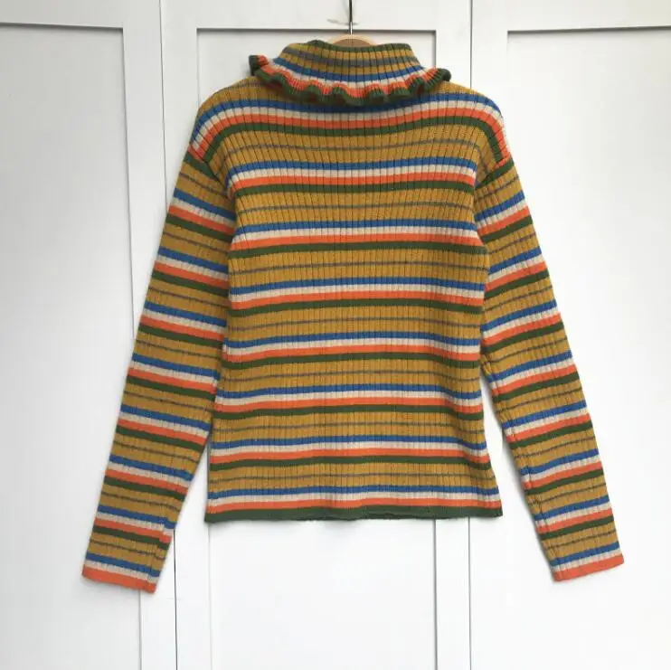 

Cute college wind color striped turtleneck sweater women
