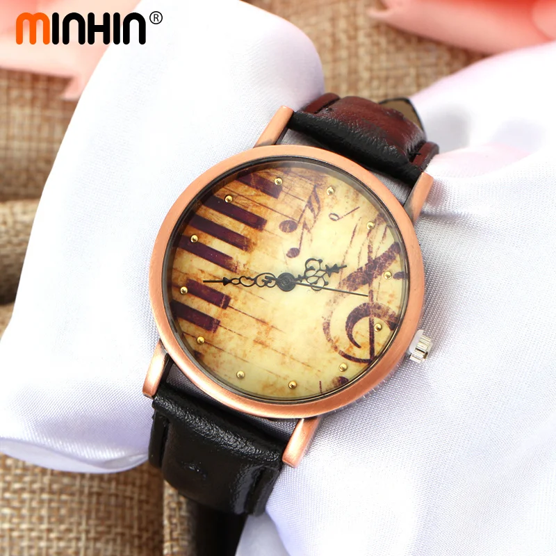 Часы браслет MINHIN в стиле ретро пианино дизайн виде музыкальной ноты кварцевые