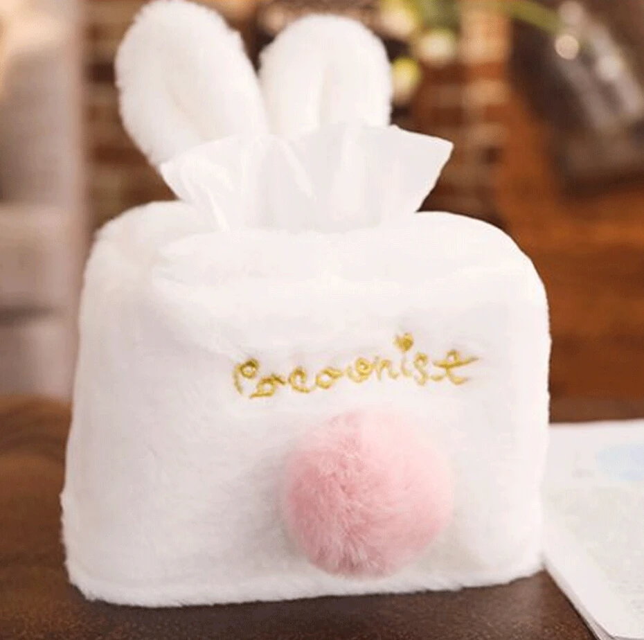 white Square Tissue box Обложка сладкий розовый белый плюш кролик tissue box Прочный домашний Автомобиль Отель Держатель Для Бумажных Салфеток домашний кухонный Органайзер - Цвет: white Square