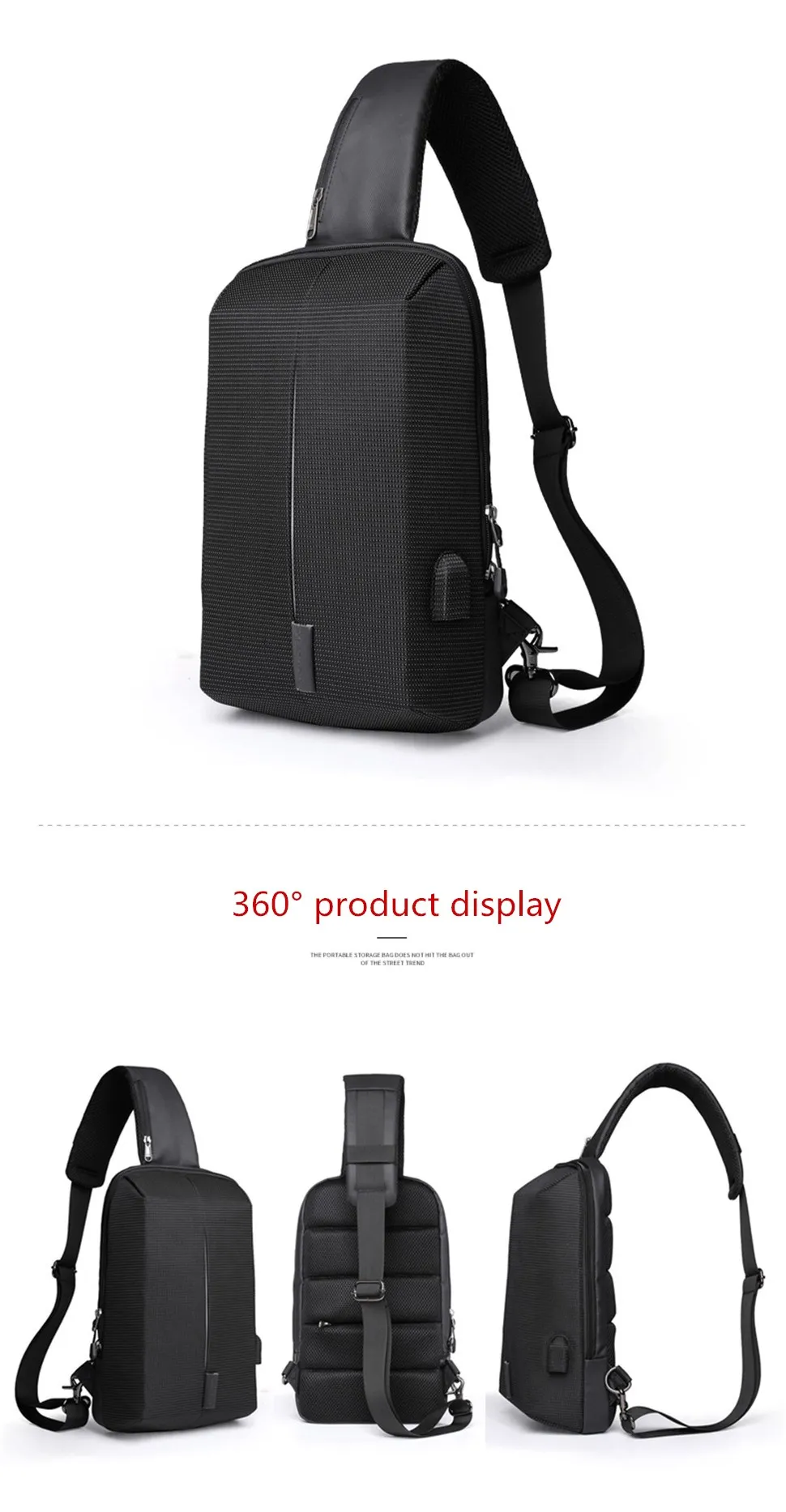 XINCADA груди мешок слинг пакет Для мужчин водонепроницаемые Anti Theft Сумка Crossbody сумка зарядка через usb Мода черный и синий
