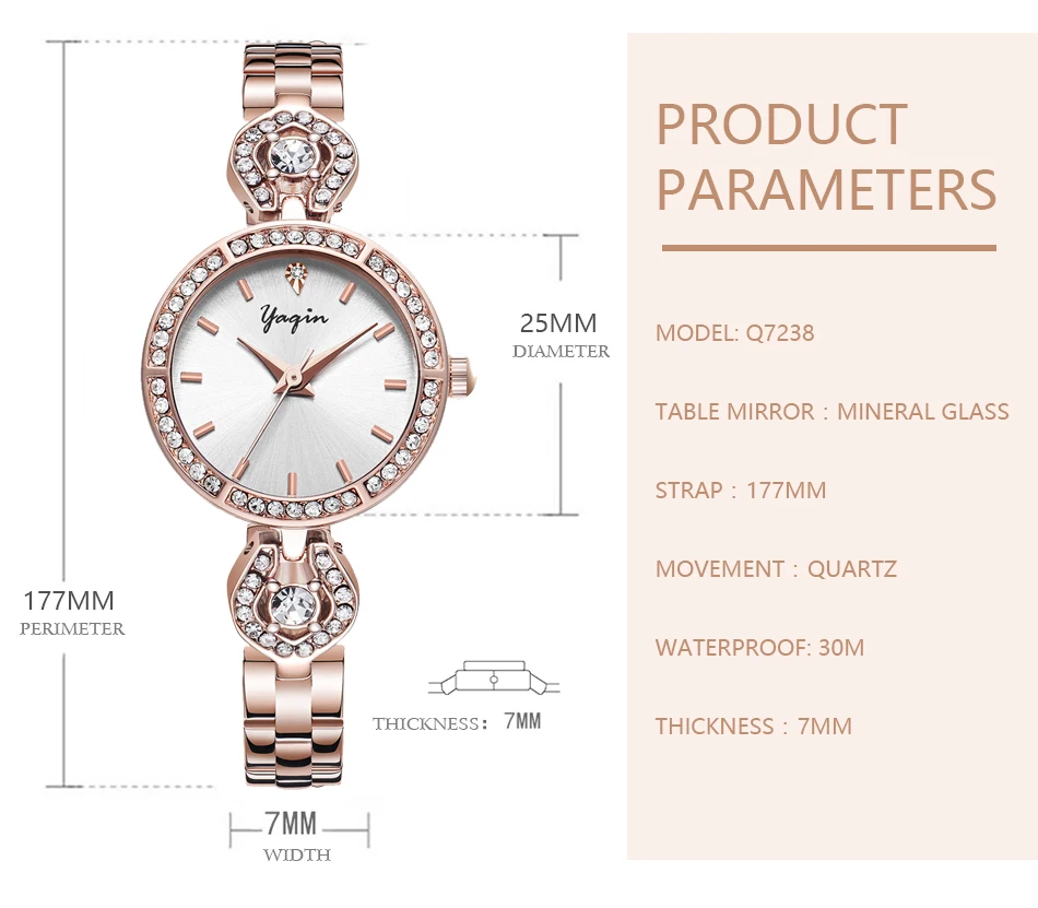 YAQIN женские модные часы Reloj Mujer из нержавеющей стали женские кварцевые часы женские водостойкие часы-браслет Relogio Feminino