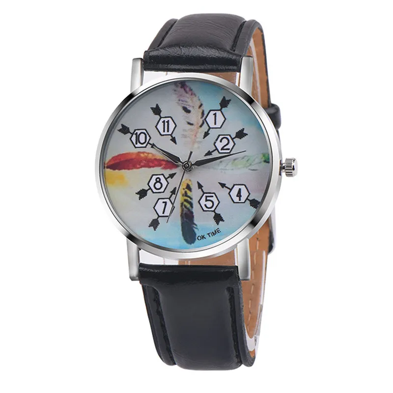 2018 Брендовые Часы женские роскошные модные ретро часы с перьями циферблат