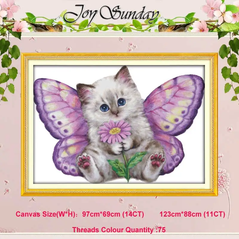 The butterfly cat Коты под солнцем Черный Белый Кот Счетный 11CT 14CT Набор для вышивки крестиком сделай сам DMC Набор для вышивки крестом вышивка рукоделие домашний декор - Цвет: The butterfly cat