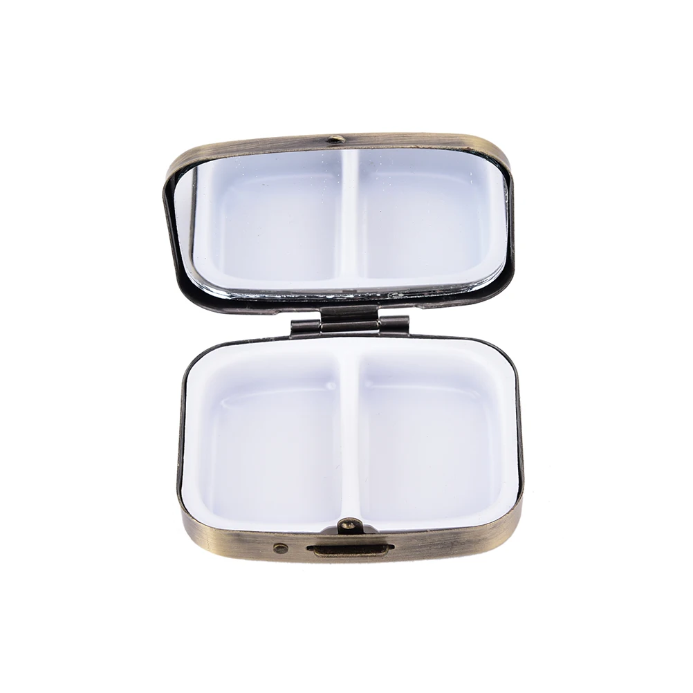 2 Grid Moistureproof Medicine Holder Pill Storage Box Bronze Metal Rectangle Waterproof storage Package Box 56*44*15mm