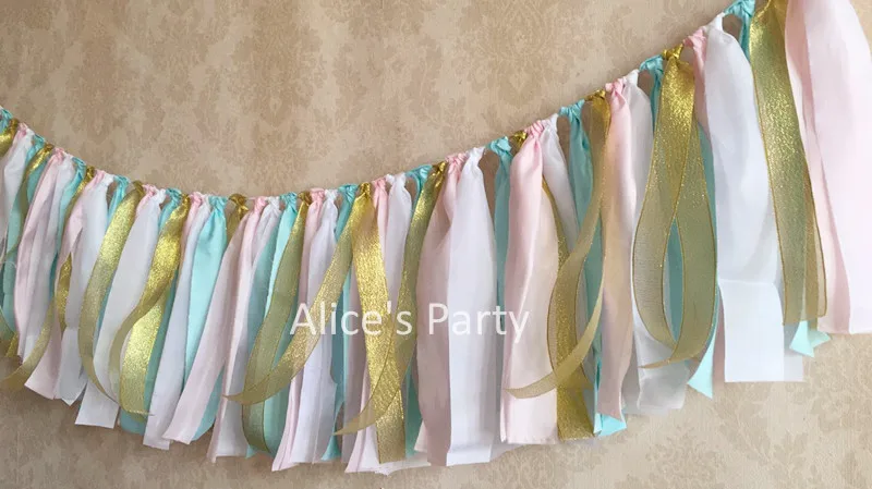 Горячая продажа розовый пастельный синий баннер золотой белый тканевый