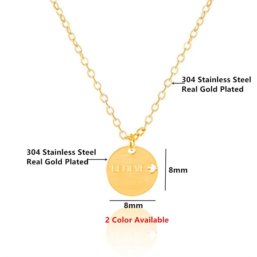 

Wholesale 10pcs/lot Gold Coin Necklace Stainless Steel Jewelry Engraved BELIEVE Flying Bird Simple Round Pendant Necklace Kolye