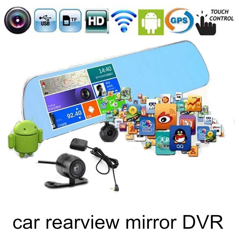 Автомобильный gps навигатор DVR зеркальная камера 5 дюймов зеркало заднего вида для android HD камера рекордер заднего вида Двойной объектив сенсорный экран