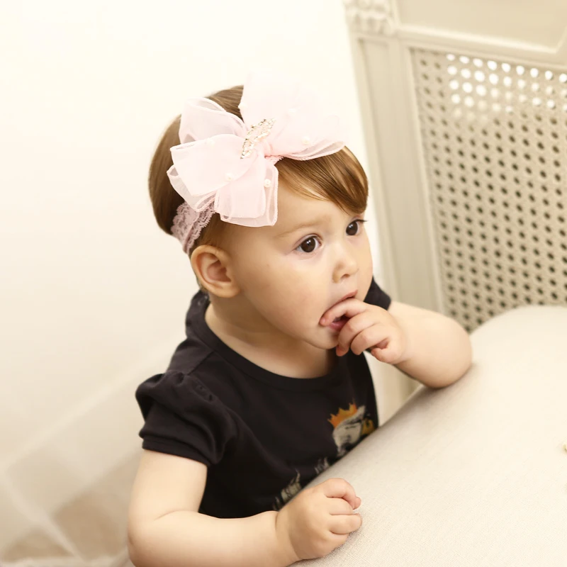 Эластичная Повязка на голову розовый двухслойный бантик 10 шт./лот с